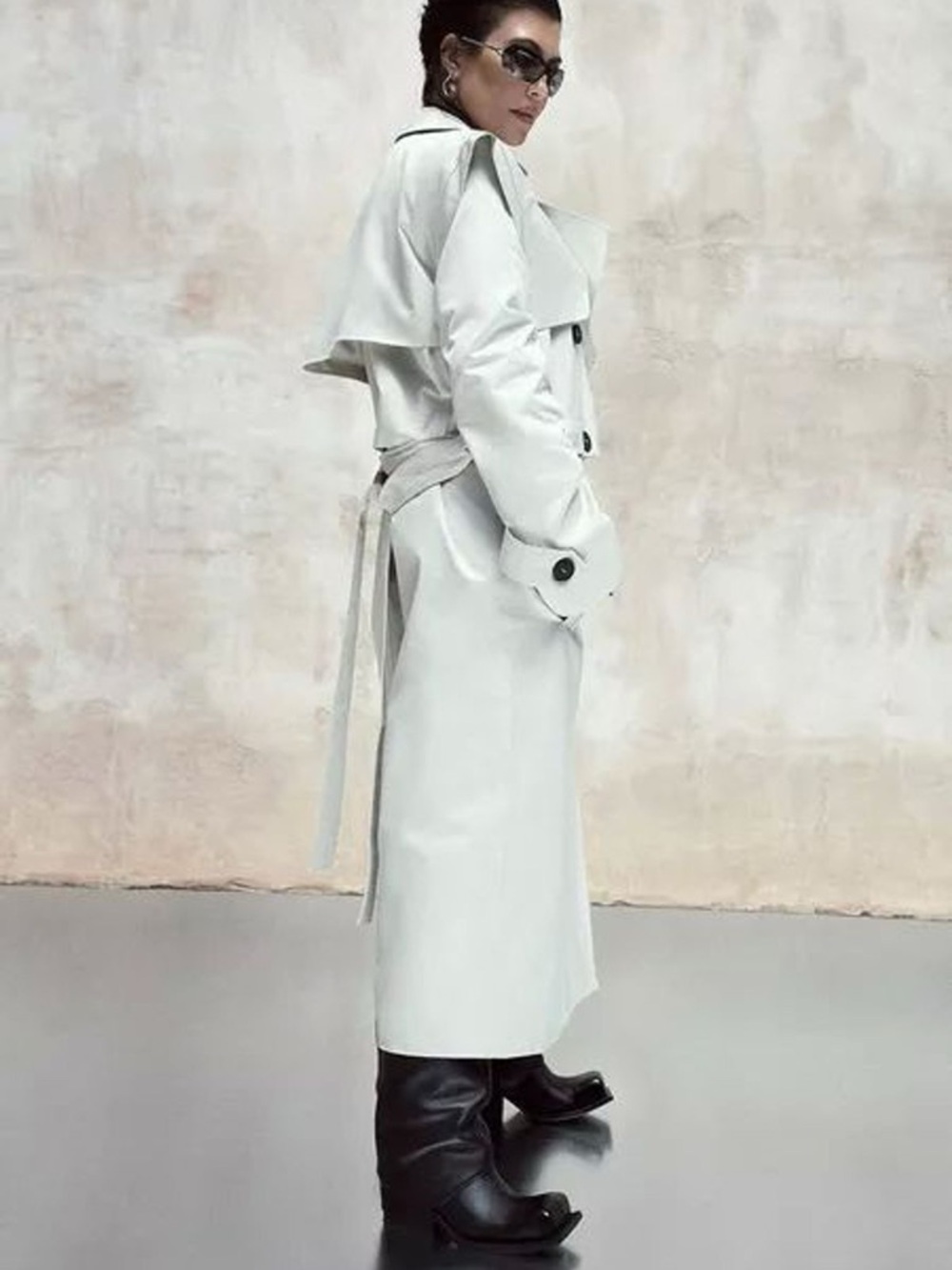 Boohoo By Kourtney Kardashian Beige Trench Coat with Belted Waist
